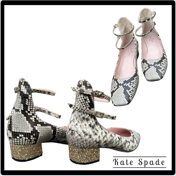 Kate Spade Made in Italy Snakeskin Leather Glitter Heels Ankle Strap Pumps - 9.5 - Picture 3 of 16